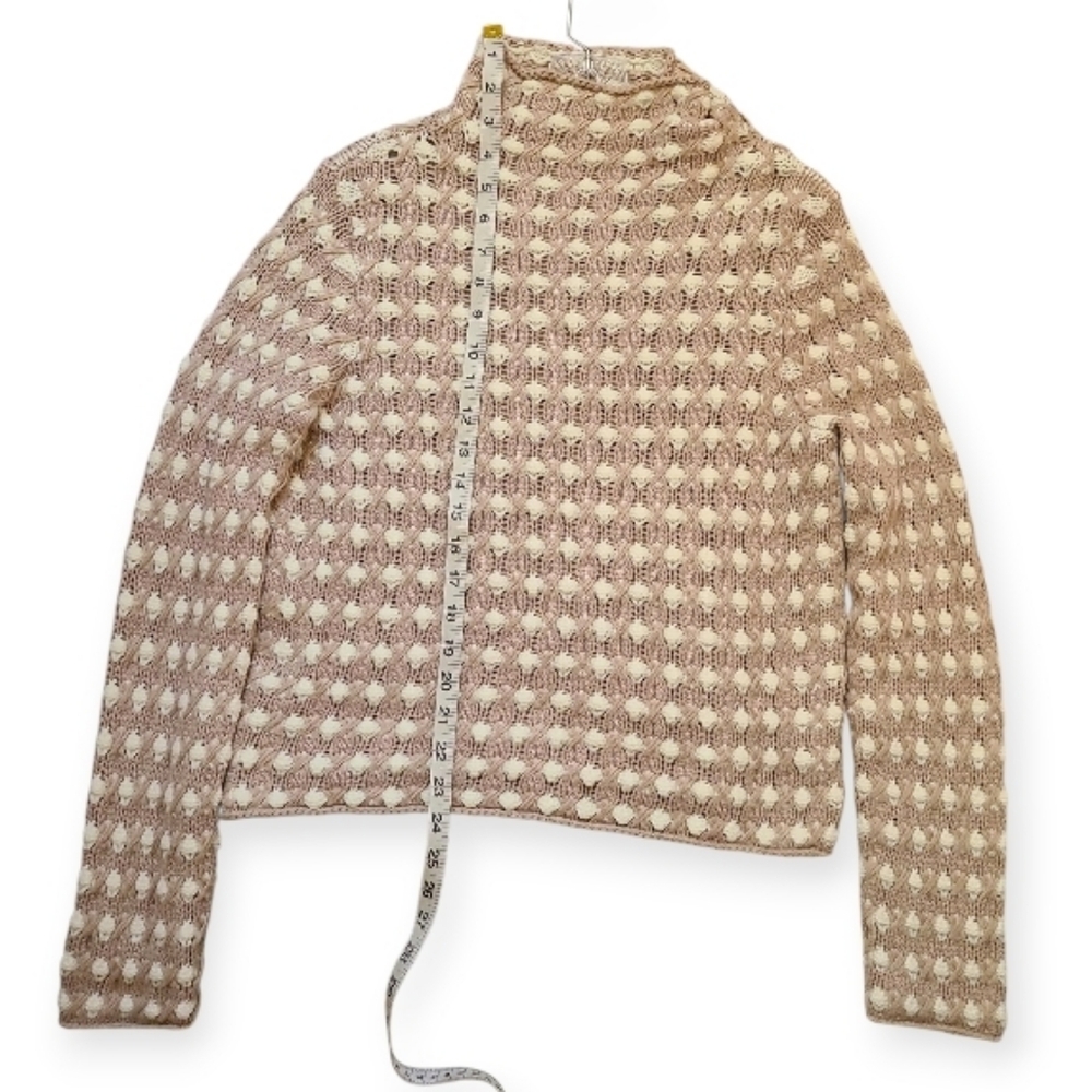 Anthropologie Sleeping On Snow Mockneck Popcorn Stitch Taupe Cream Knit Sweater - Picture 17 of 17
